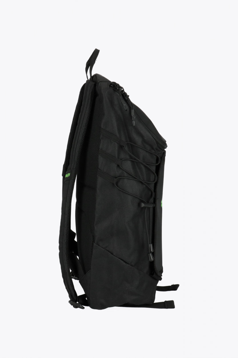 Osaka vision padel backpack in black with logo in green. Side view