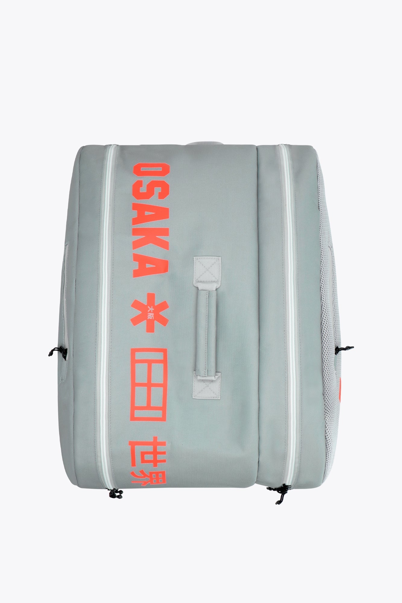 Osaka sports padel bag medium in grey with logo in orange. Side view