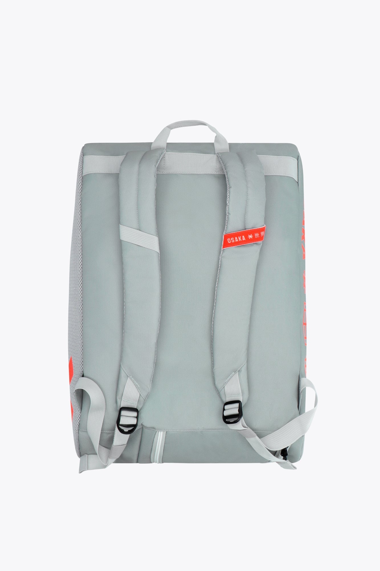 Osaka sports padel bag medium in grey with logo in orange. Side view with straps