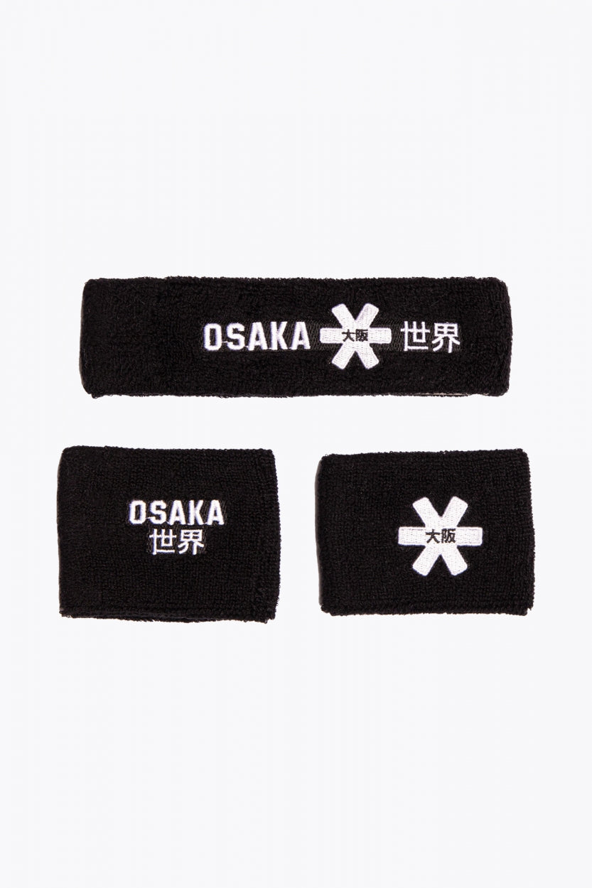 Osaka black sweatbands set with logo in white