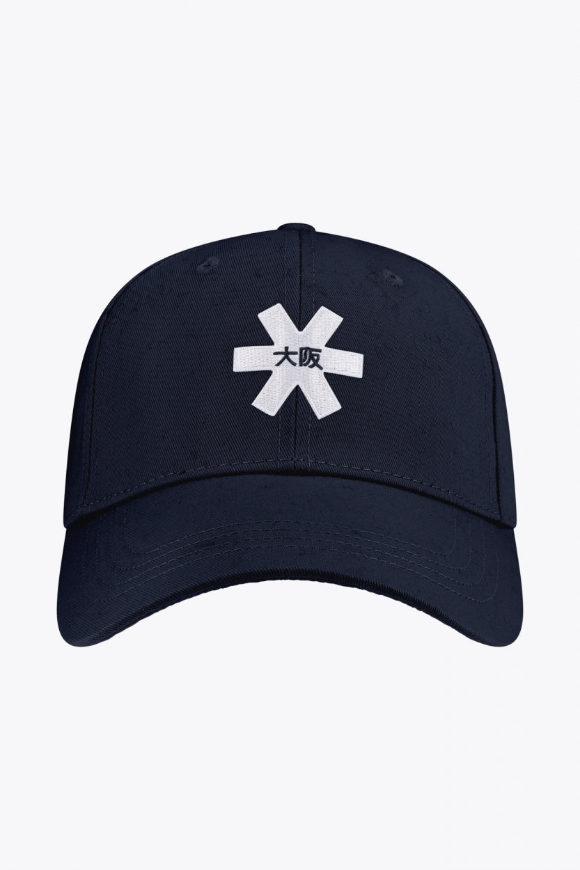 Osaka baseball cap in navy with logo in white. Front view