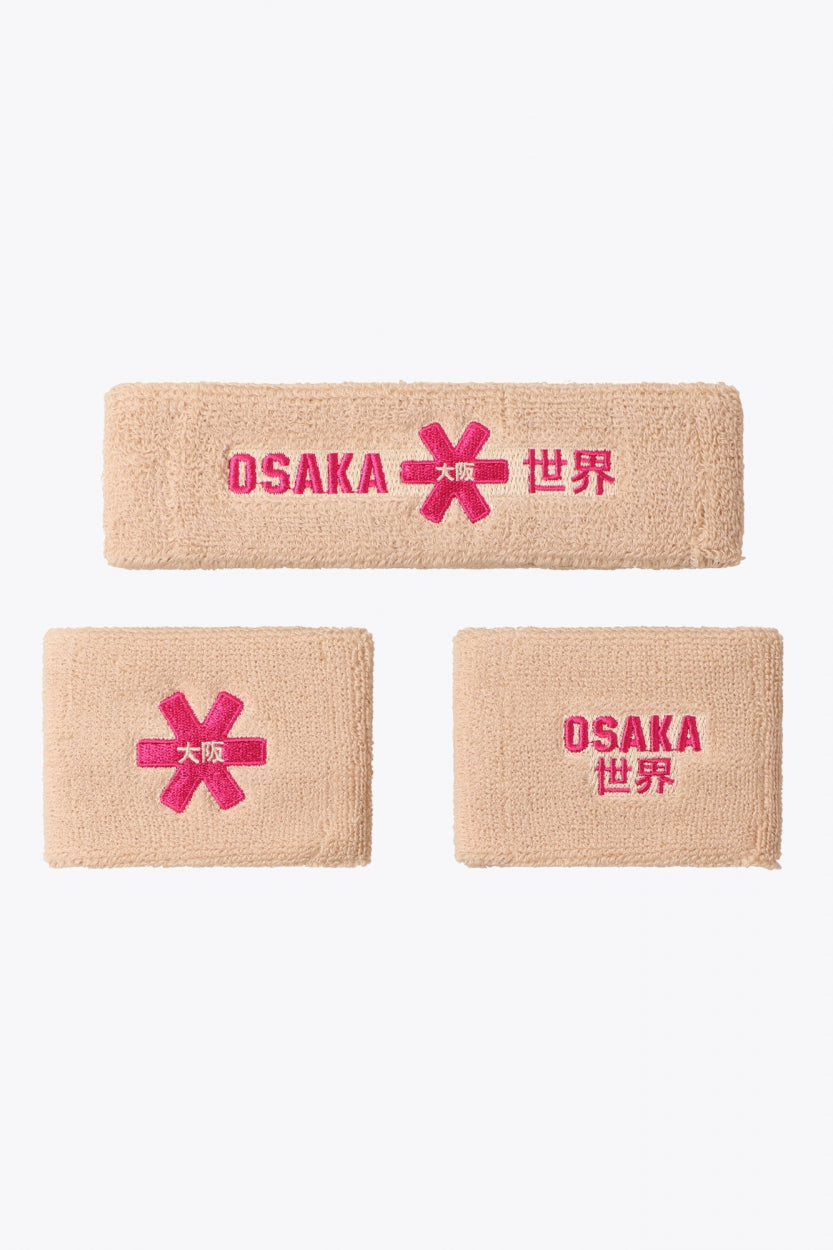 Osaka sand sweatbands set with logo in pink