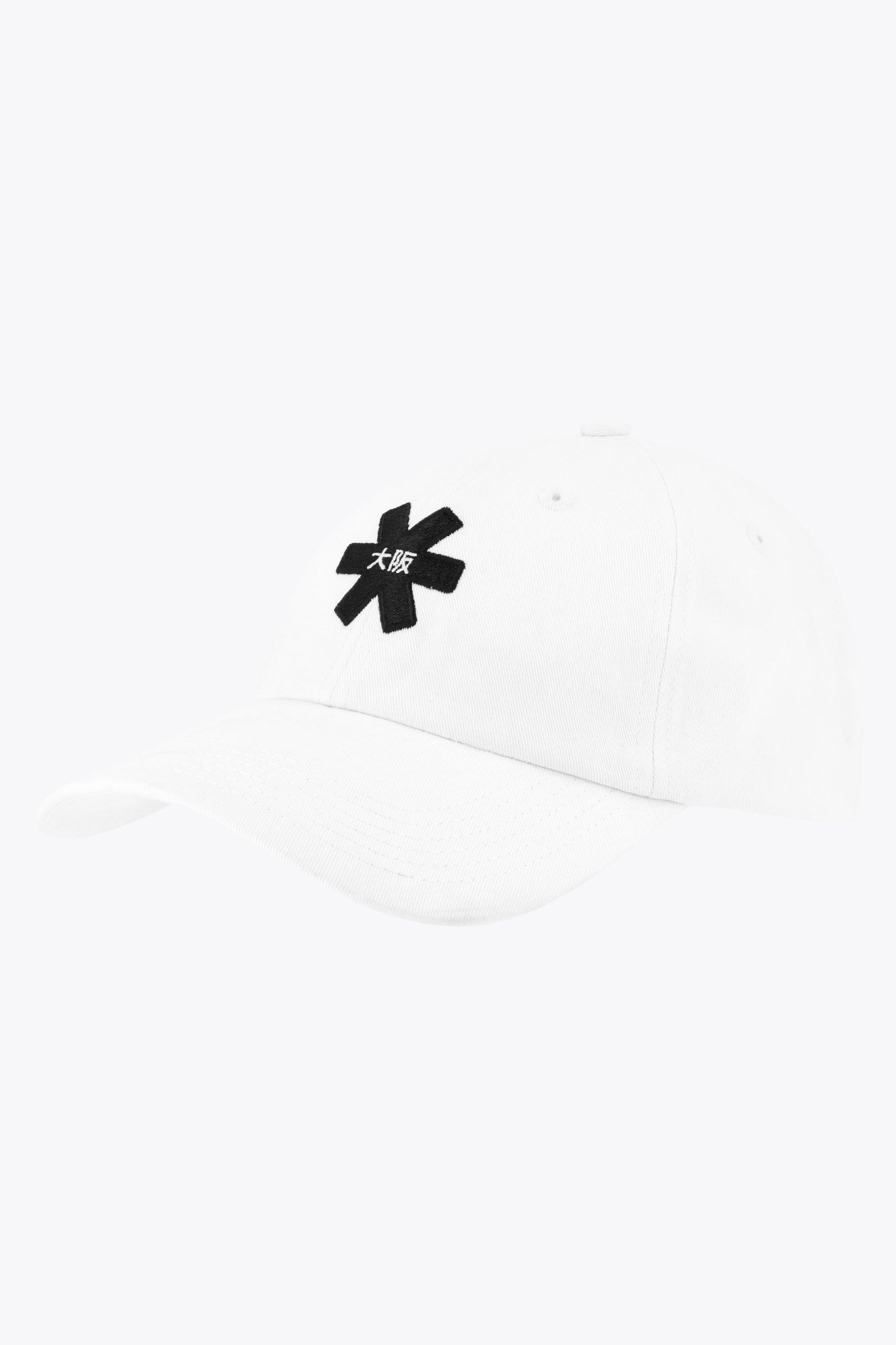 Osaka baseball cap in white with logo in black. Side view