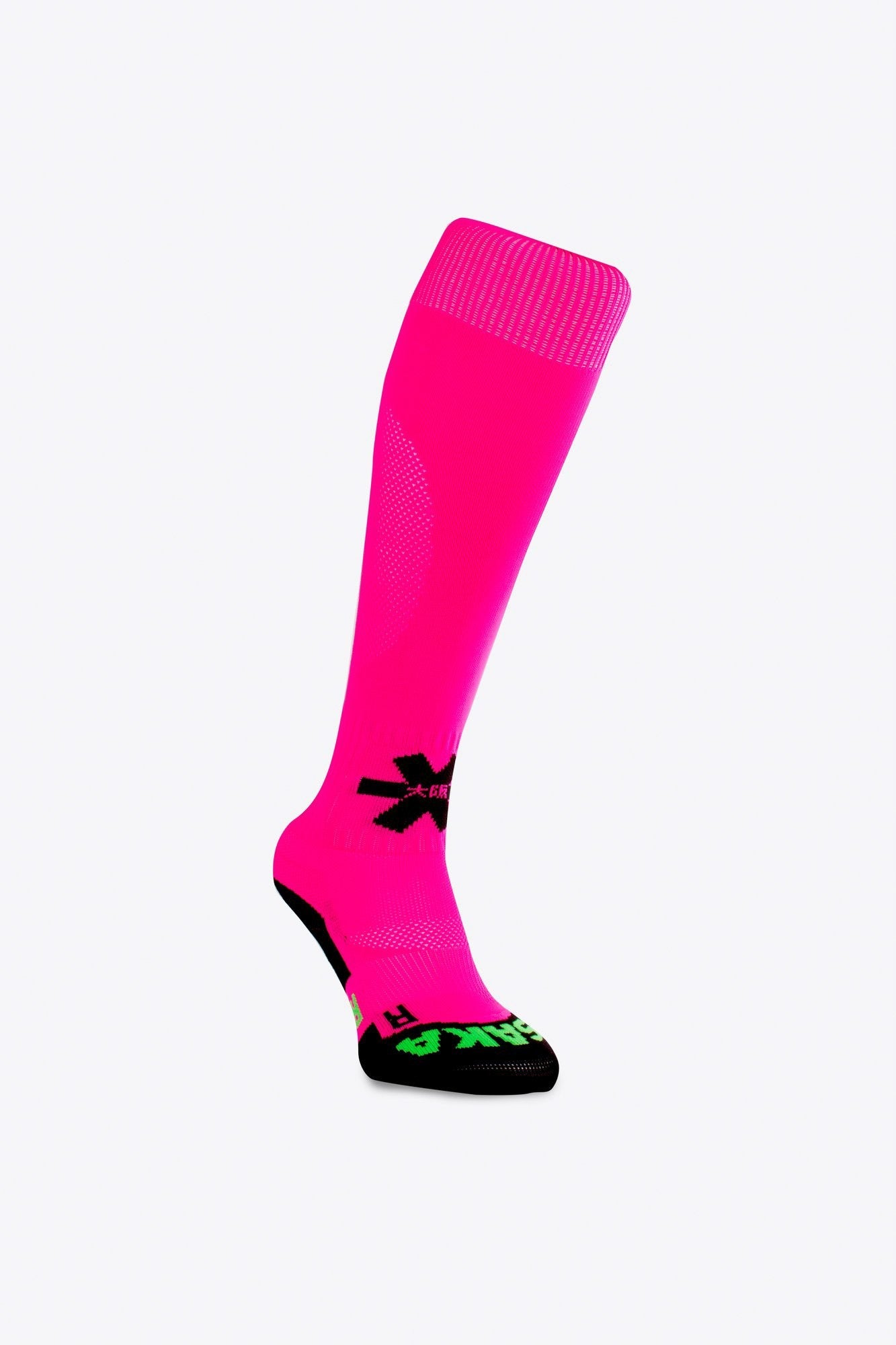 Osaka Field Hockey Socks in pink with Osaka logo in green. Side view