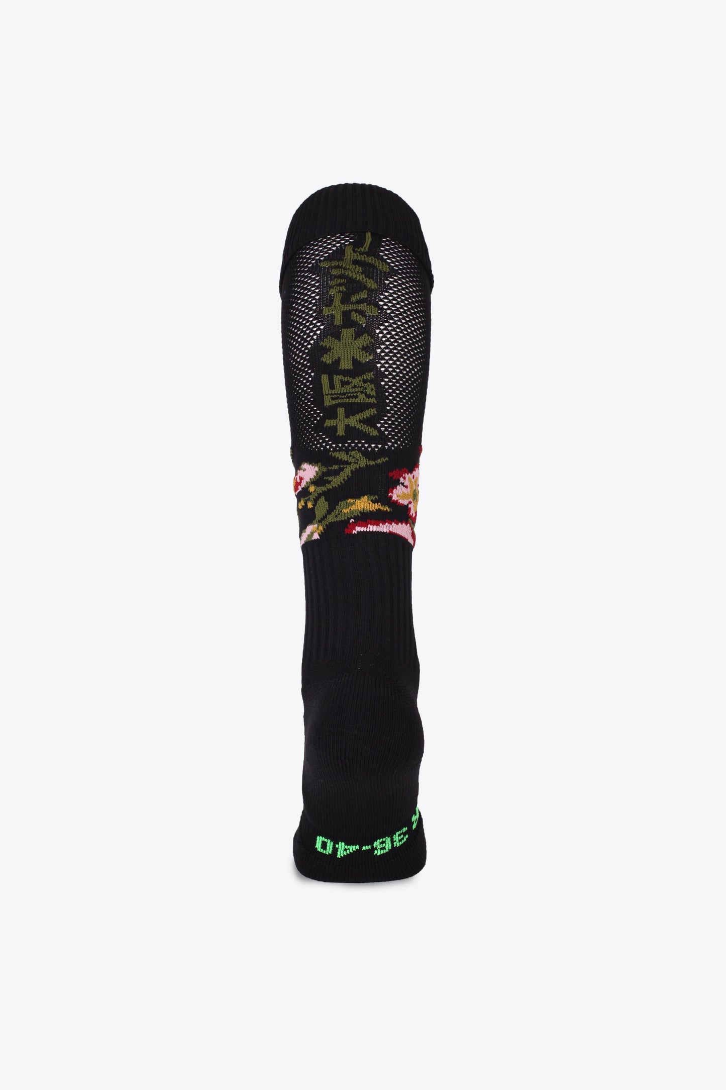 Osaka Field Hockey Socks in vintage flowers with Osaka logo in green. Back view
