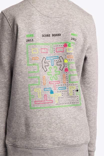 Osaka kids pacs sweater in navy with multicolor logo pac-man style. Detail view back