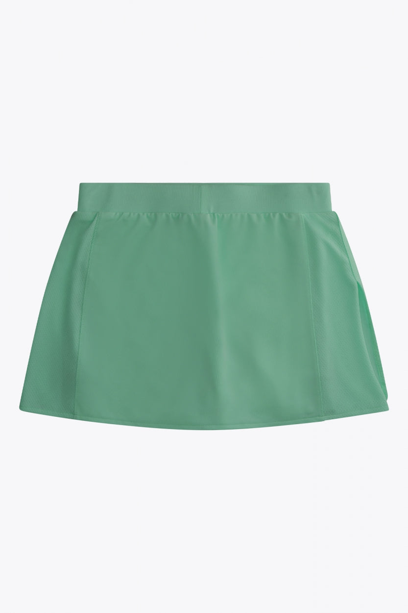 Osaka women ball skort in green with logo in grey. Back flatlay view