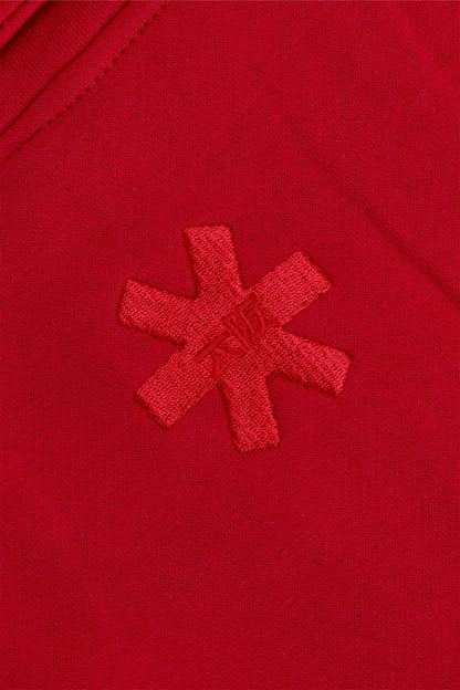Osaka women half zip sweater in red with white logo. Back detail logo view