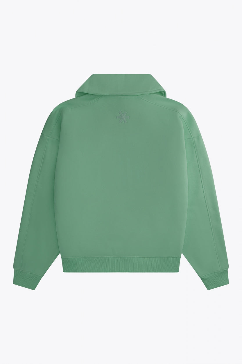 Osaka women half zip sweater green. Back flatlay view