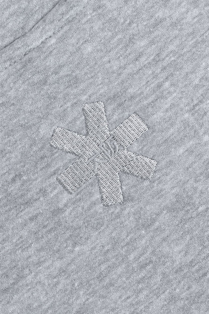 Osaka women half zip sweater in heather grey with white logo. Detail back logo view