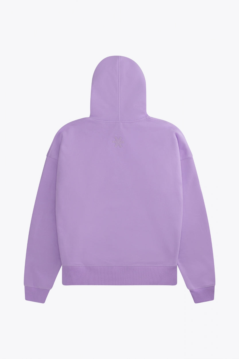 Osaka women hoodie in light purple with white logo. Back flatlay view