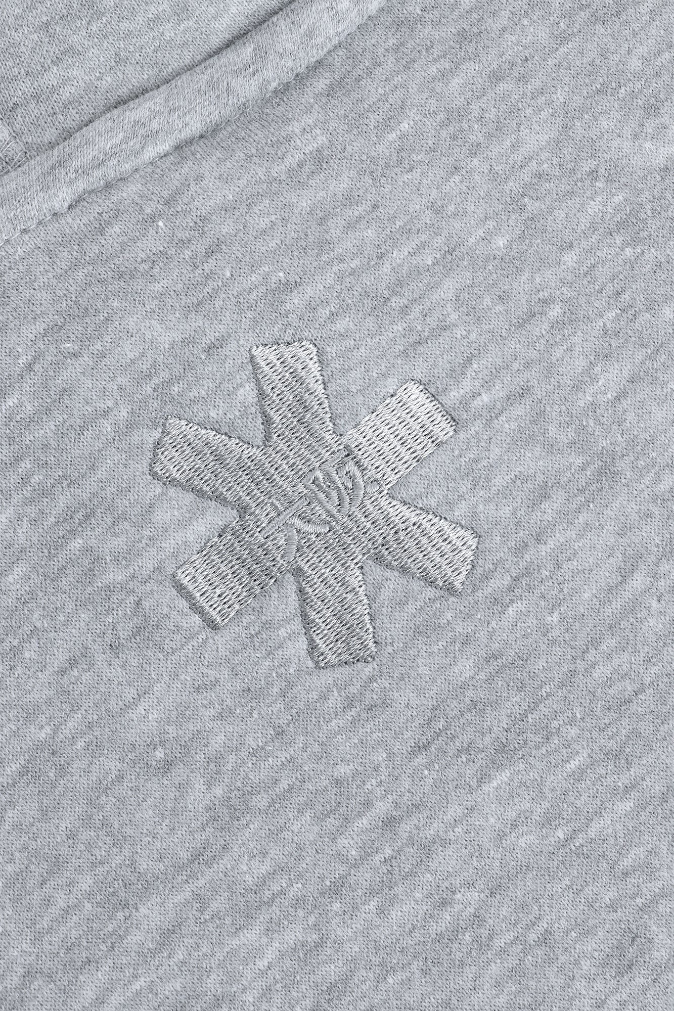 Osaka women hoodie in heather grey with white logo. Back logo detail view