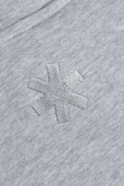 Osaka women hoodie in heather grey with white logo. Back logo detail view