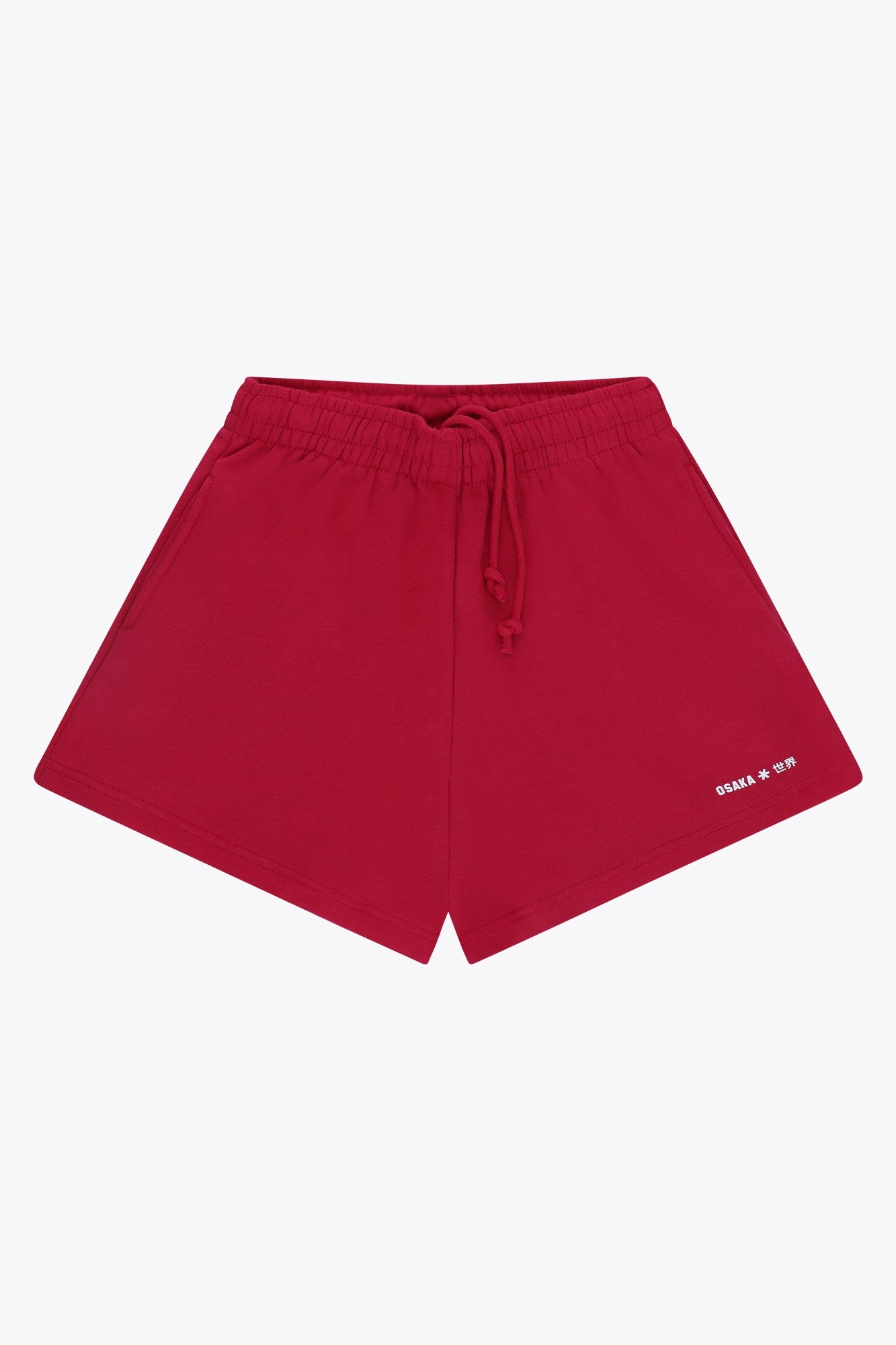 Osaka women shorts in red with logo in white. Front flatlay view