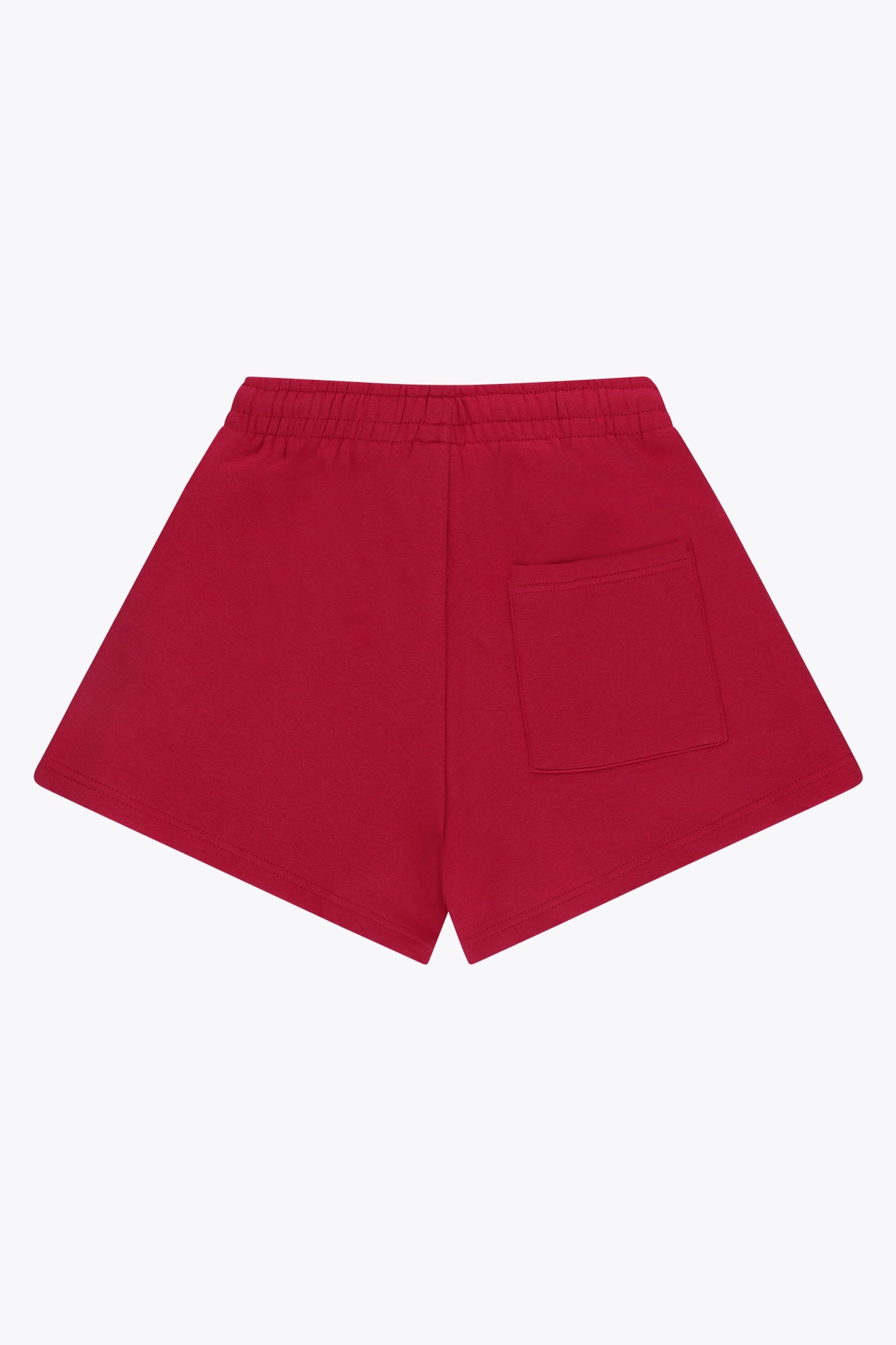 Osaka women shorts in red with logo in white. Back flatlay view