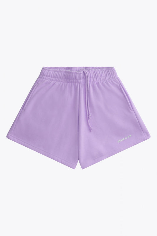 Osaka women shorts in light purple with logo in white. Front flatlay view