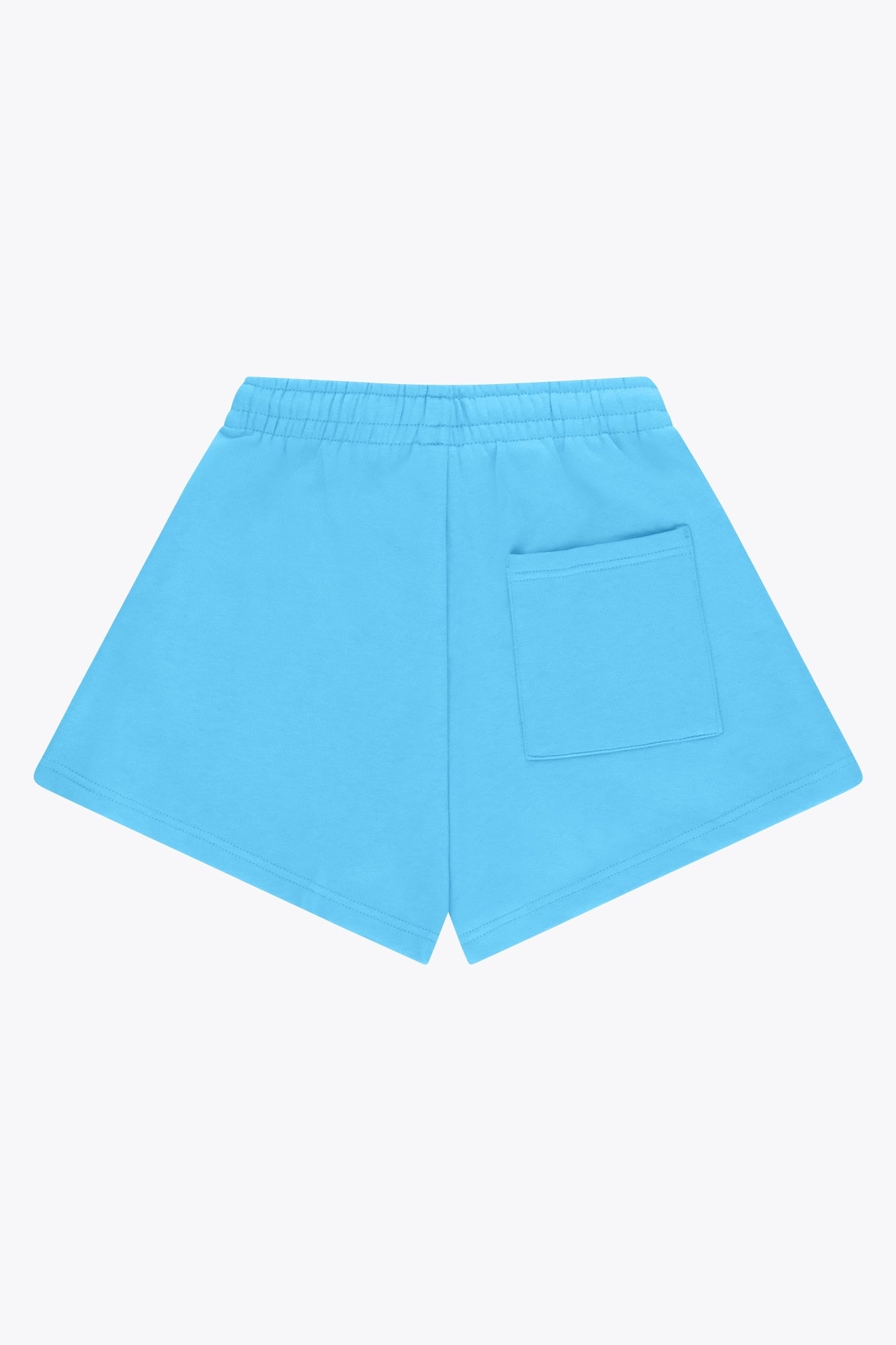 Osaka women shorts in light blue with logo in white. Back flatlay view