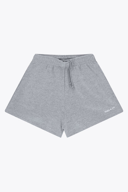 Osaka women shorts in heather grey with logo in white. Front flatlay view