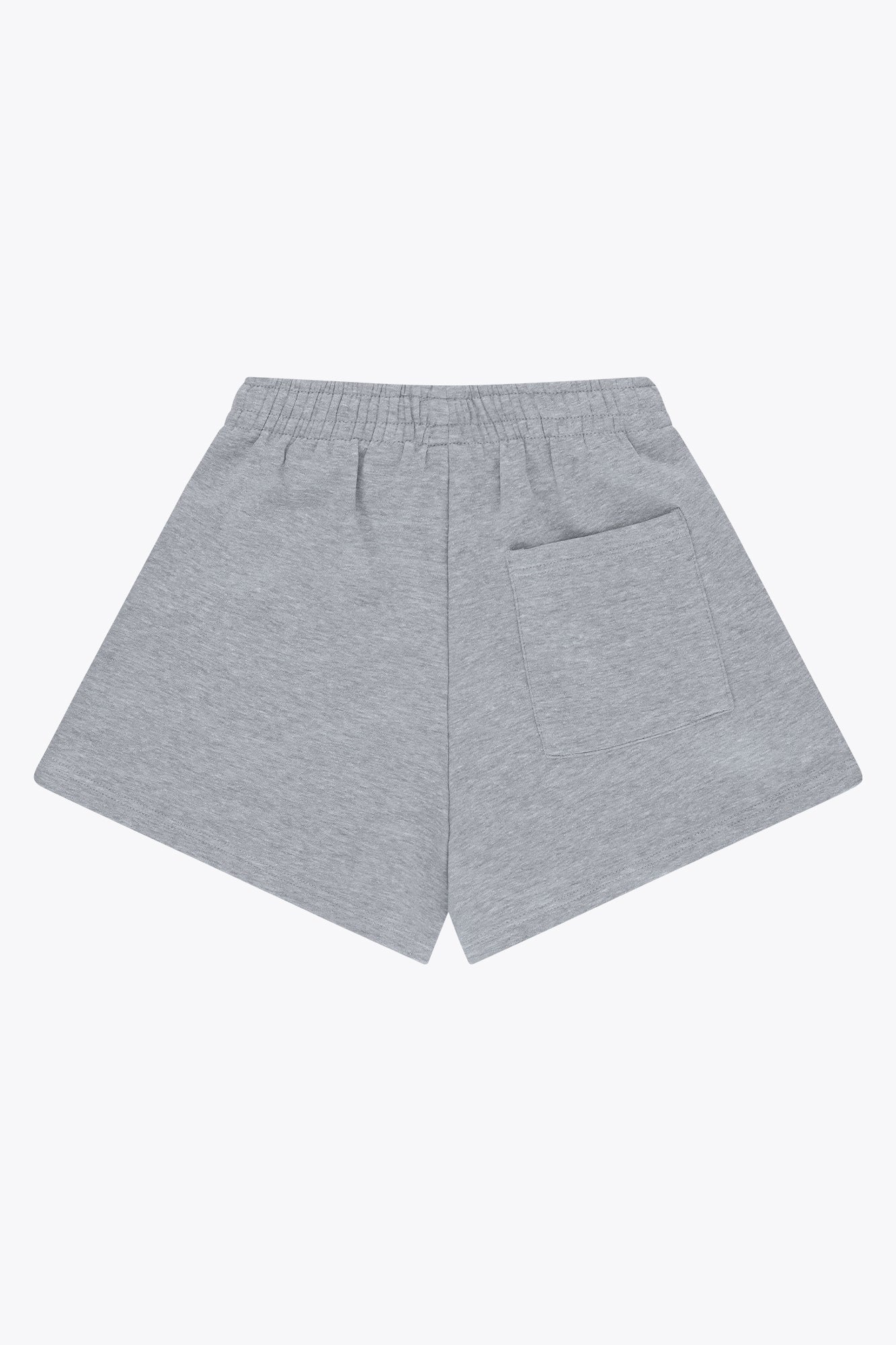 Osaka women shorts in heather grey with logo in white. Back flatlay view