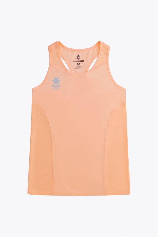 Osaka women singlet in peach with logo in grey. Front flatlay view