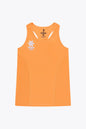 Osaka women singlet in orange with logo in grey. Front flatlay view