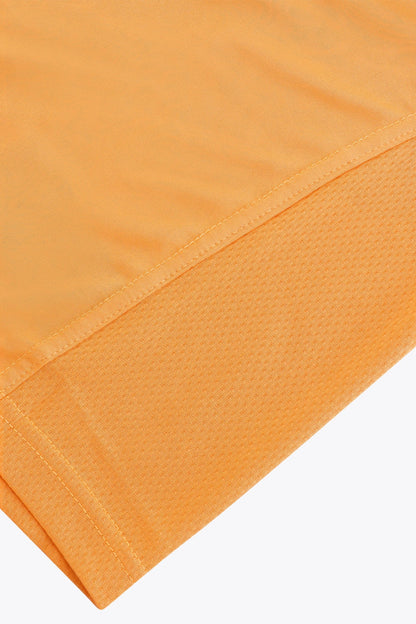 Osaka women singlet in orange with logo in grey. Detail fabric view
