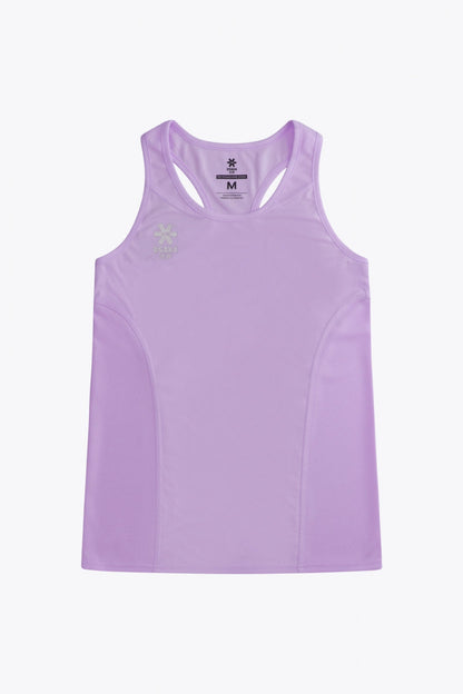 Osaka women singlet in light purple with logo in grey. Front flatlay view