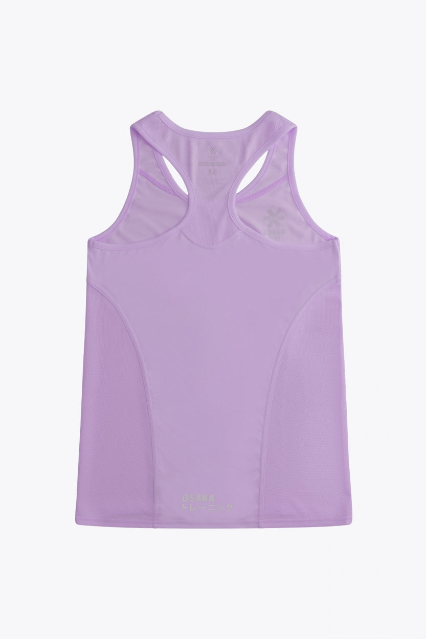 Osaka women singlet in light purple with logo in grey. Back flatlay view