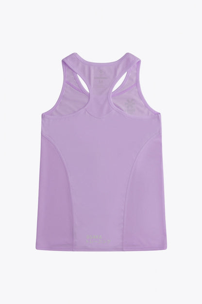 Osaka women singlet in light purple with logo in grey. Back flatlay view