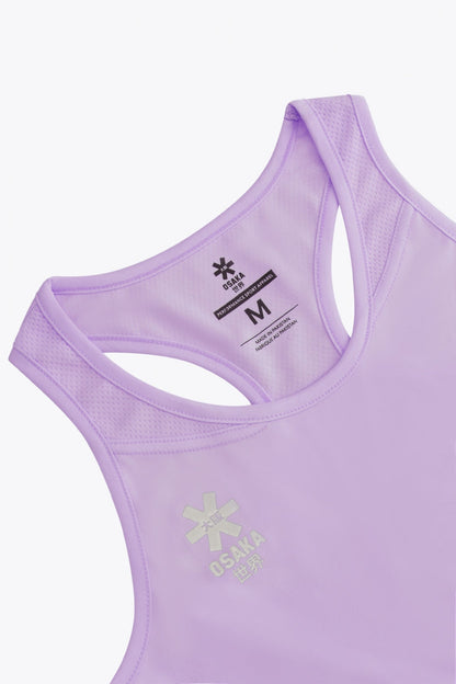 Osaka women singlet in light purple with logo in grey. Front flatlay detail view
