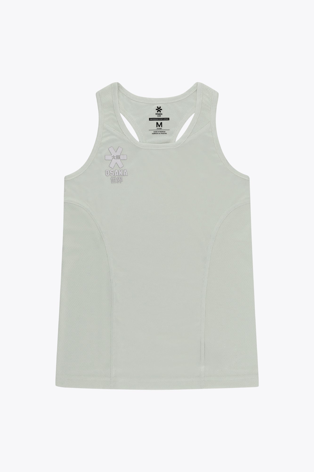 Osaka women singlet in light grey with logo in grey. Front flatlay view
