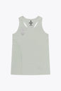 Osaka women singlet in light grey with logo in grey. Front flatlay view