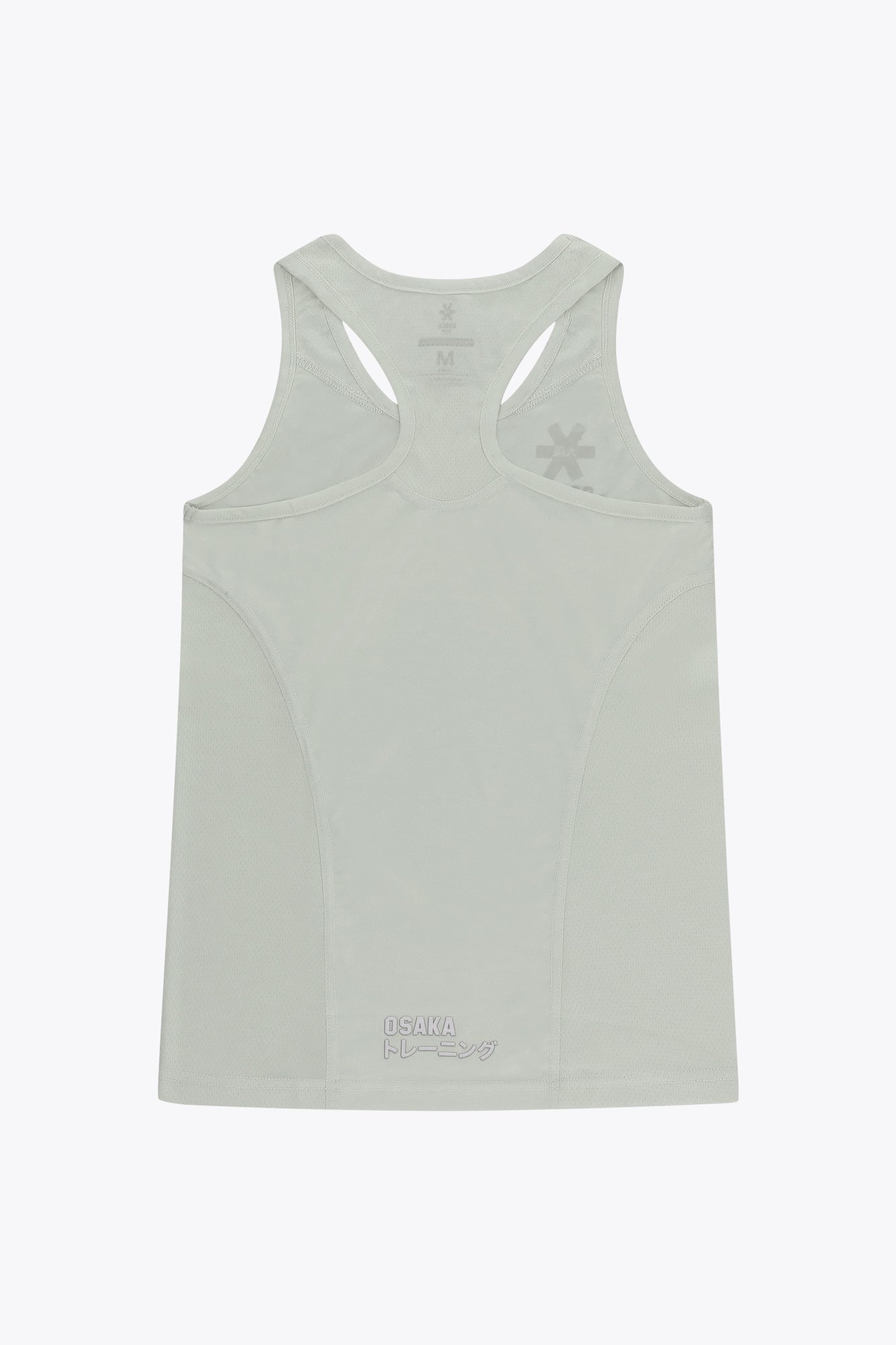 Osaka women singlet in light grey with logo in grey. Back flatlay view