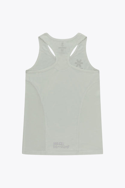 Osaka women singlet in light grey with logo in grey. Back flatlay view