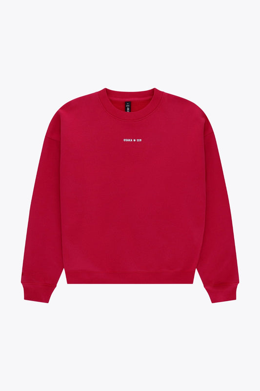 Osaka women sweater in red with logo in white. Front flatlay view