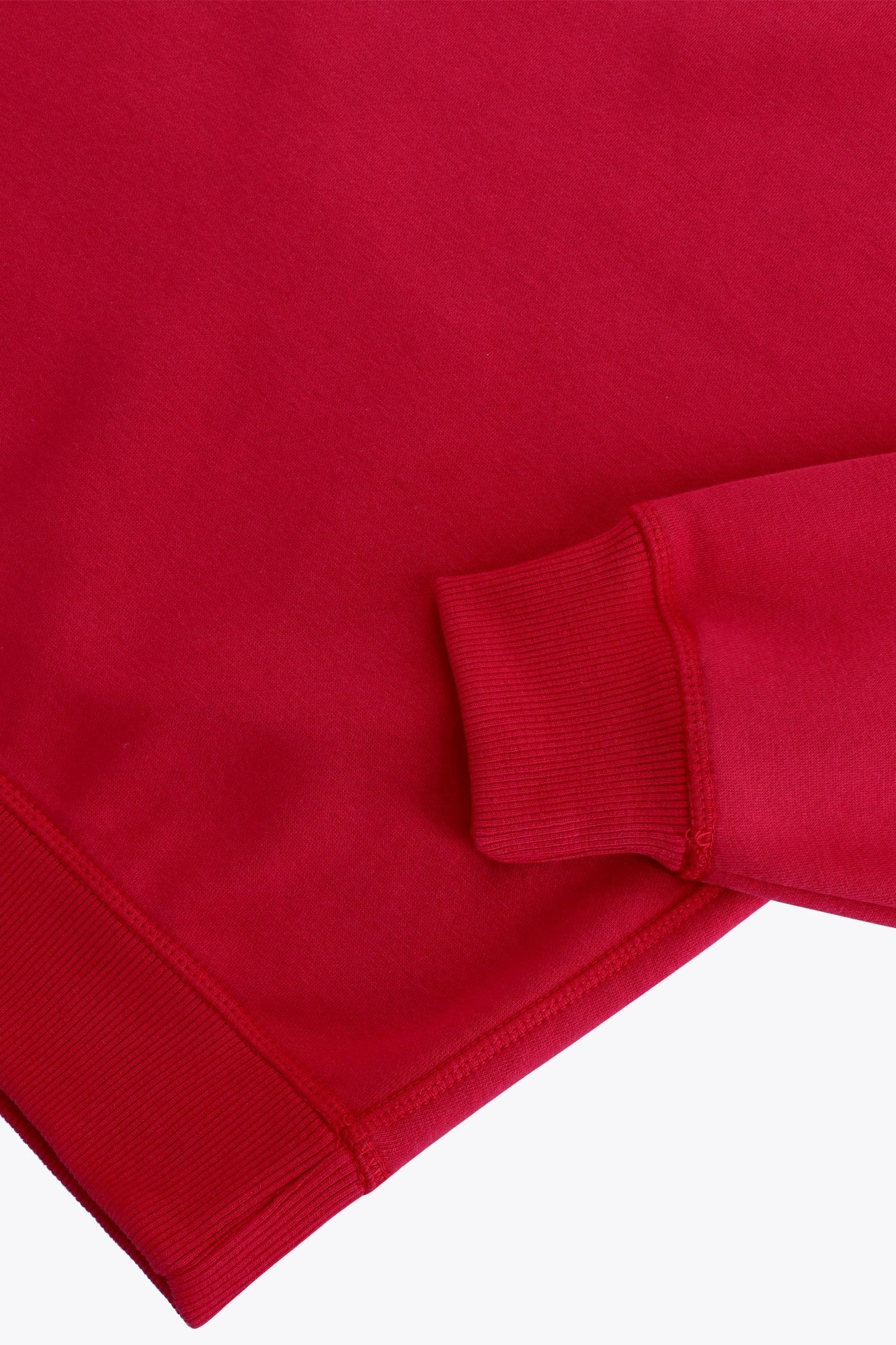 Osaka women sweater in red with logo in white. Front flatlay sleeve view