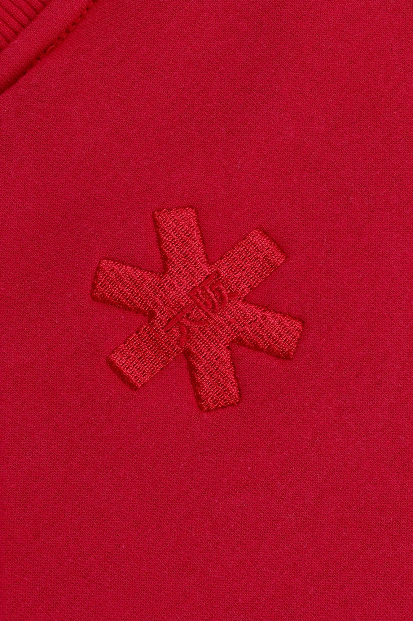 Osaka women sweater in red with logo in white. Back detail logo view