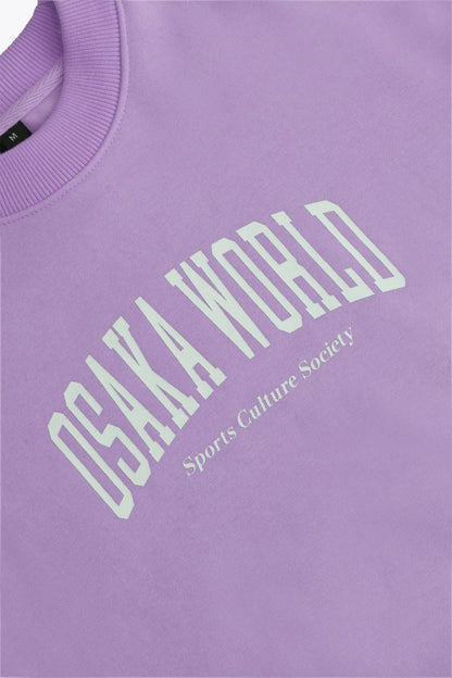 Osaka women sweater in light purple with logo in white. Front flatlay detail logo view