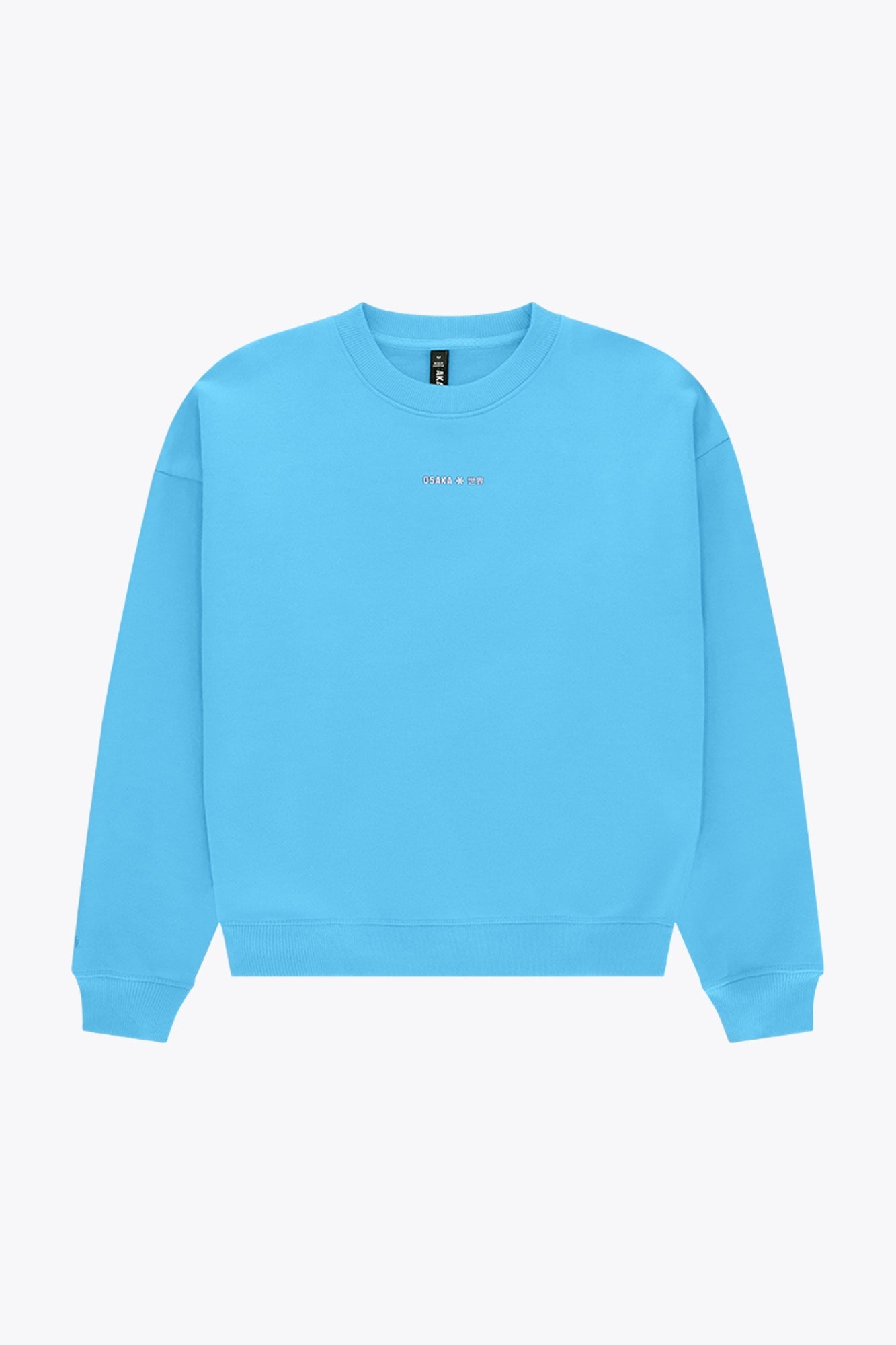 Osaka women sweater in light blue with logo in white. Front flatlay view