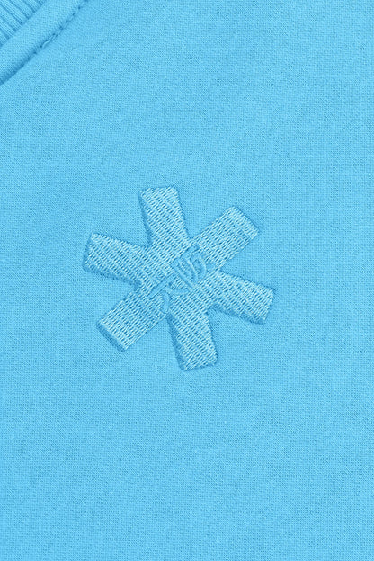 Osaka women sweater in light blue with logo in white. Back detail logo view