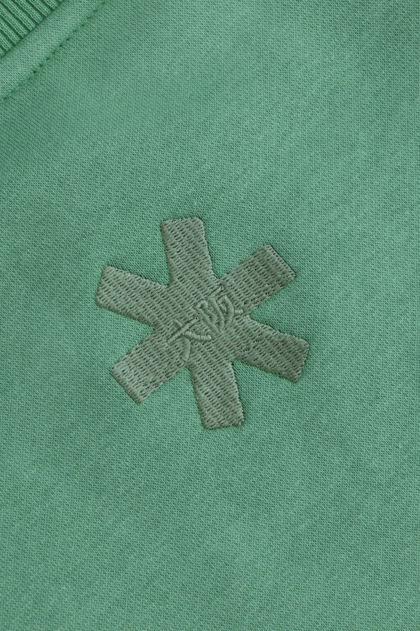 Osaka women sweater in green with logo in white. Back detail logo view