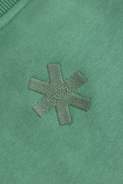 Osaka women sweater in green with logo in white. Back detail logo view