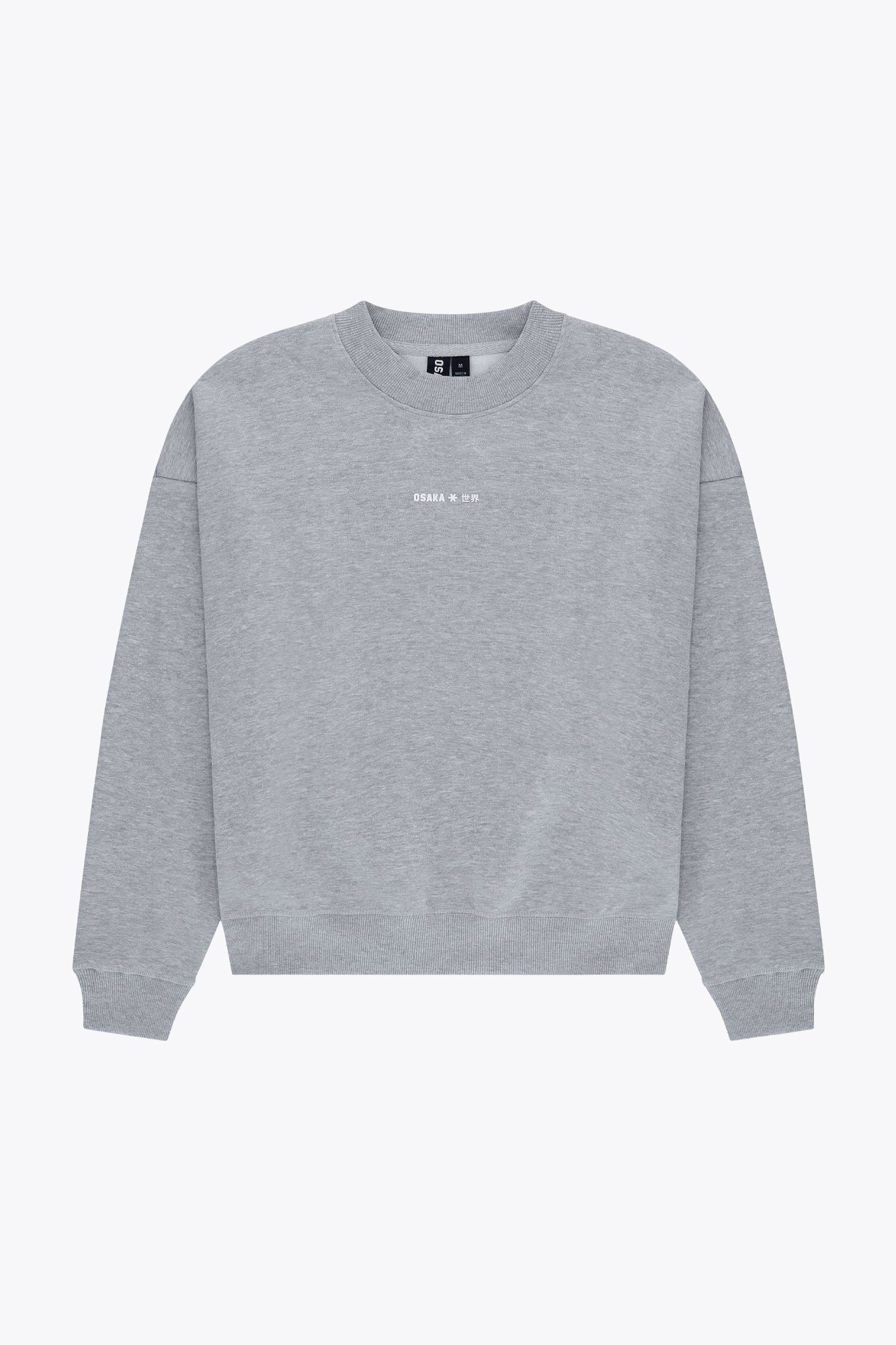 Osaka women sweater in heather grey with logo in white. Front flatlay view
