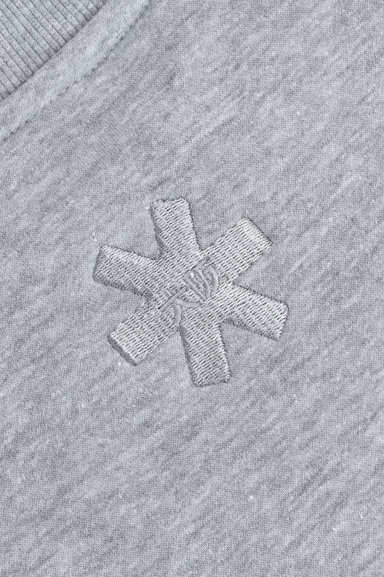 Osaka women sweater in heather grey with logo in white. Back flatlay detail logoview