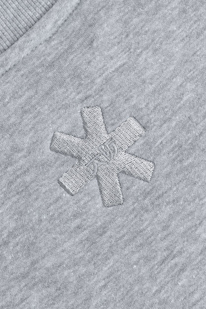 Osaka women sweater in heather grey with logo in white. Back flatlay detail logoview