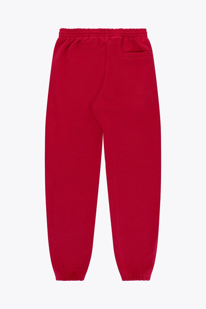 Osaka women sweatpants in red with logo in white. Back flatlay view