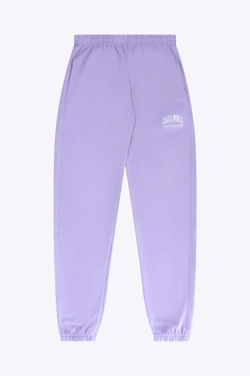 Osaka women sweatpants in light purple with logo in white. Front flatlay view