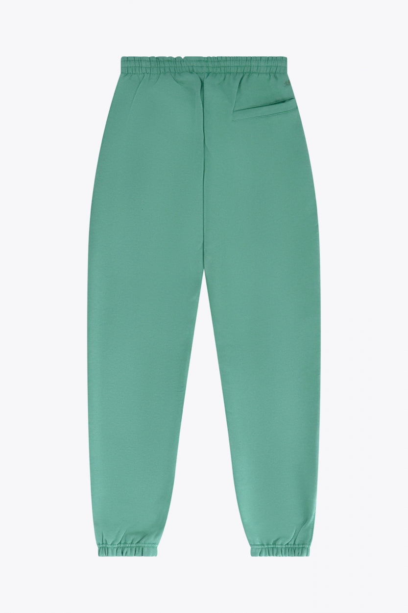 Osaka women sweatpants in green with logo in white. Back flatlay view