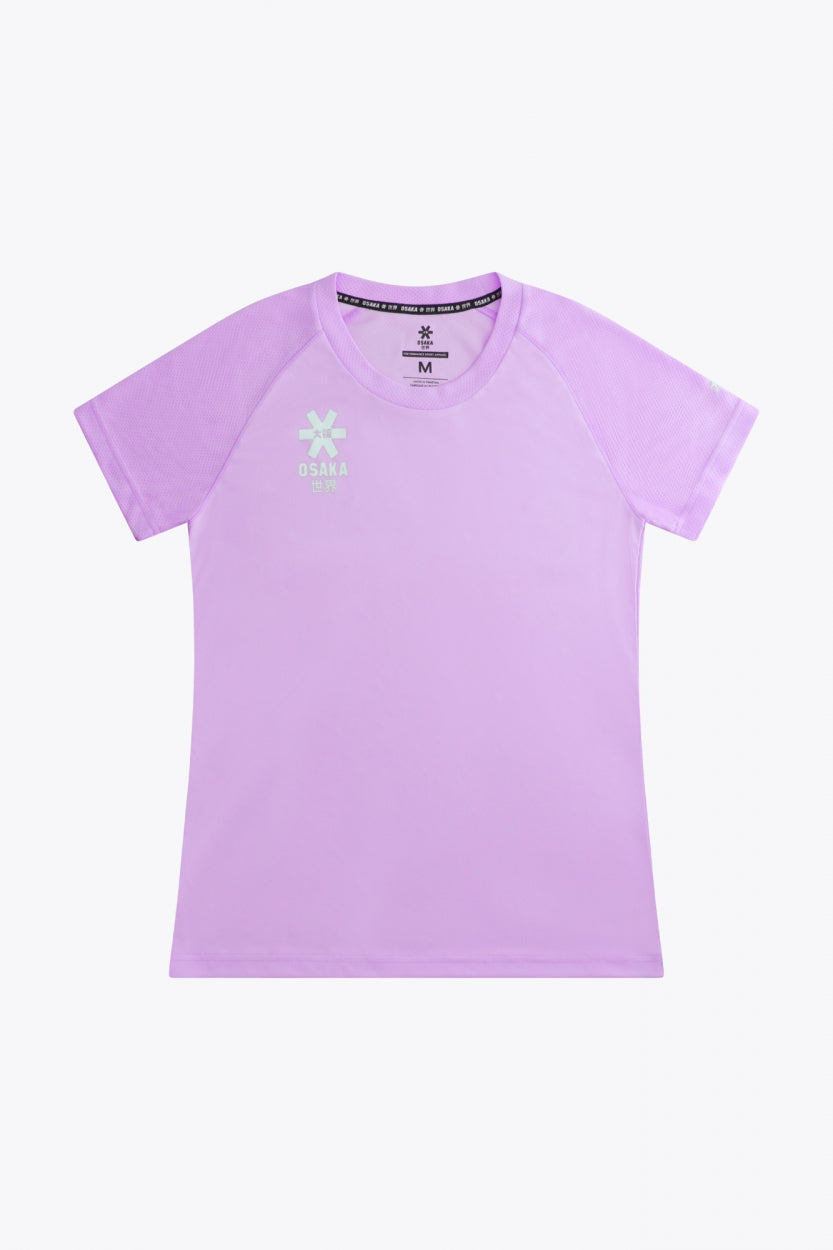 Osaka women tee short sleeve in light purple with logo in grey. Front flatlay view