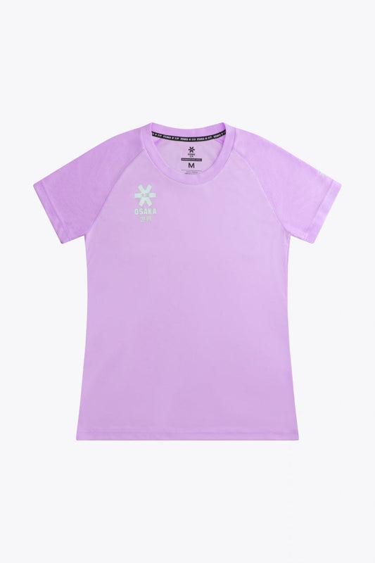 Osaka women tee short sleeve in light purple with logo in grey. Front flatlay view